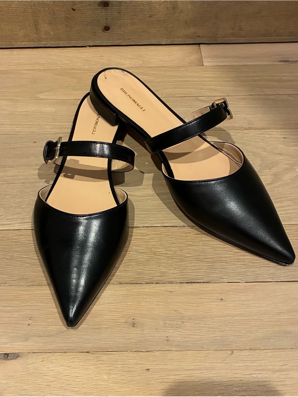 Bruno Magli Black Pointed Ballet Flat Leather Mule